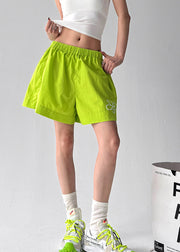 Beautiful Fluorescent Green Floral Print Sports Shorts Summer