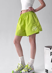 Beautiful Fluorescent Green Floral Print Sports Shorts Summer