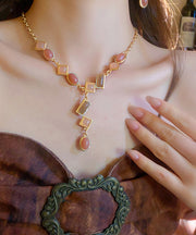 Beautiful Gold Copper Alloy Zircon Tassel Pendant Necklace And Drop Earrings Two-Piece Set