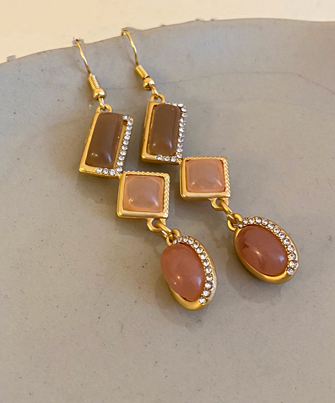 Beautiful Gold Copper Alloy Zircon Tassel Pendant Necklace And Drop Earrings Two-Piece Set