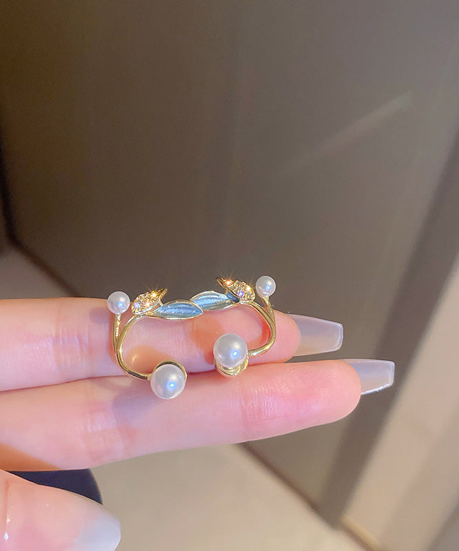 Beautiful Gold Copper Overgild Zircon Pearl Leaf Hoop Earrings
