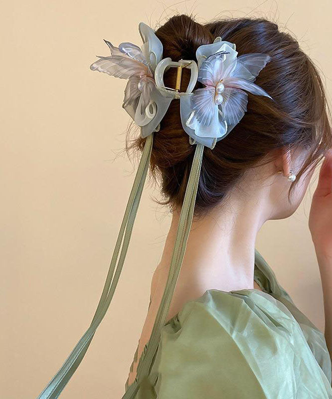 Beautiful Green Acrylic Fabric Pearl Bow Ribbon Hairpin