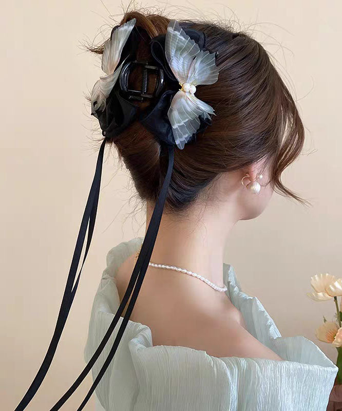 Beautiful Green Acrylic Fabric Pearl Bow Ribbon Hairpin