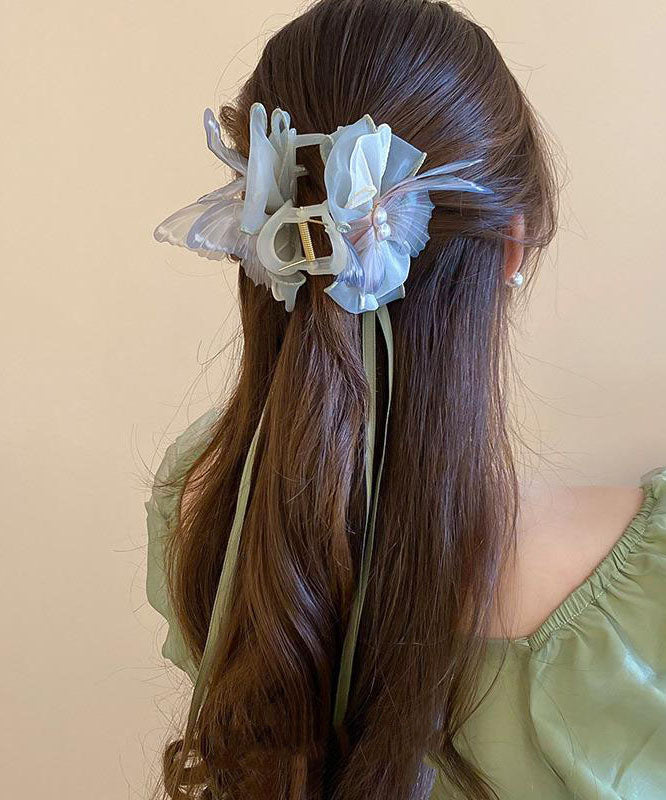 Beautiful Green Acrylic Fabric Pearl Bow Ribbon Hairpin