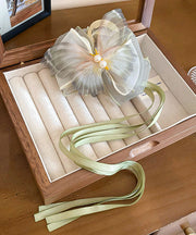 Beautiful Green Acrylic Fabric Pearl Bow Ribbon Hairpin