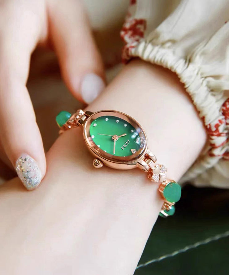 Beautiful Green Alloy Zircon Tempere Glass Watches