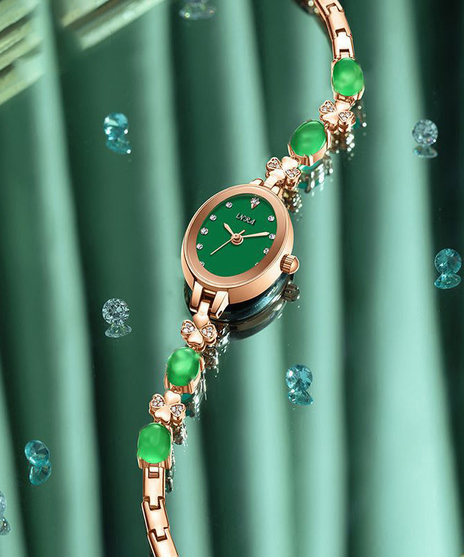 Beautiful Green Alloy Zircon Tempere Glass Watches