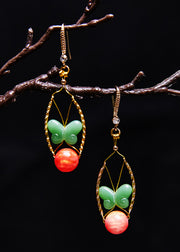 Beautiful Green Butterfly Jade Original Design Drop Earrings