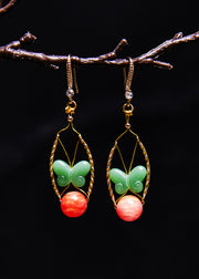 Beautiful Green Butterfly Jade Original Design Drop Earrings
