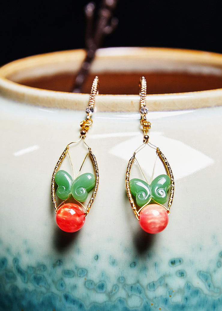 Beautiful Green Butterfly Jade Original Design Drop Earrings