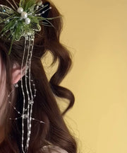 Beautiful Green Lace Feather Butterfly Pearl Tassel Hairpin