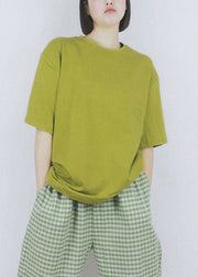 Beautiful Green O-Neck Solid Color Cotton Tank Tops Short Sleeve