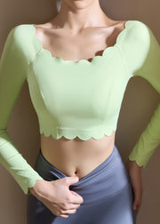 Beautiful Green Slash Neck Yoga Top Spring