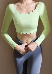 Beautiful Green Slash Neck Yoga Top Spring