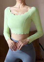 Beautiful Green Slash Neck Yoga Top Spring