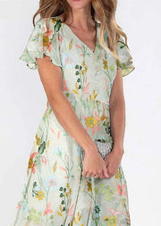 Beautiful Green V Neck Print Chiffon Long Dresses Summer