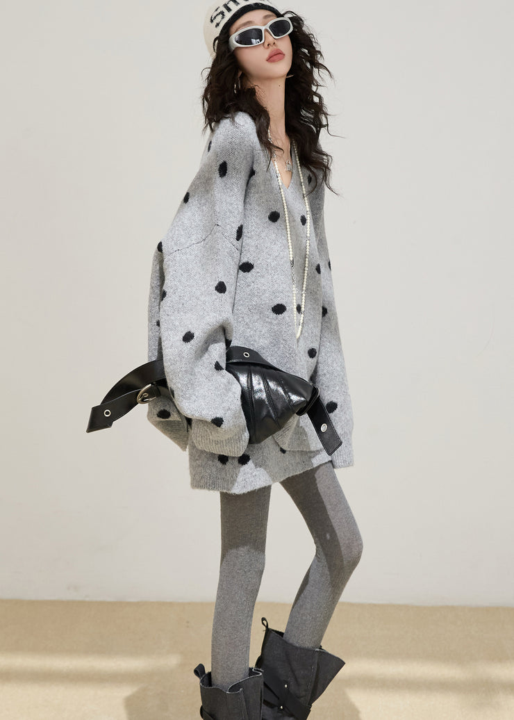 Beautiful Grey Oversized Cozy Knit Two Pieces Set Winter
