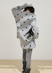 Beautiful Grey Oversized Cozy Knit Two Pieces Set Winter