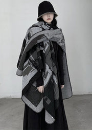 Beautiful Grey Oversized Print Knit Scarf