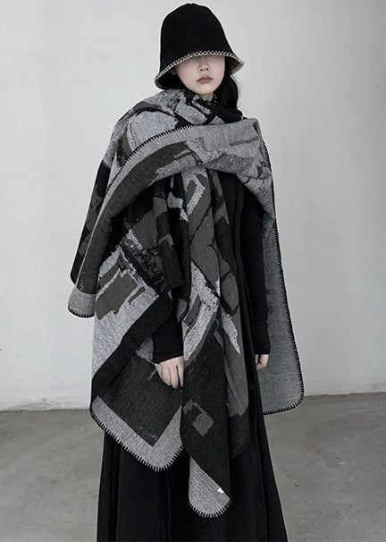 Beautiful Grey Oversized Print Knit Scarf