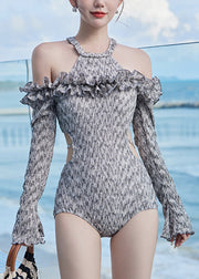Beautiful Grey Patchwork Ruffled Holiday Bodysuit