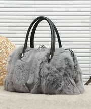 Beautiful Grey The Rabbit Wool Durable Satchel Handbag