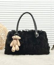 Beautiful Grey The Rabbit Wool Durable Satchel Handbag