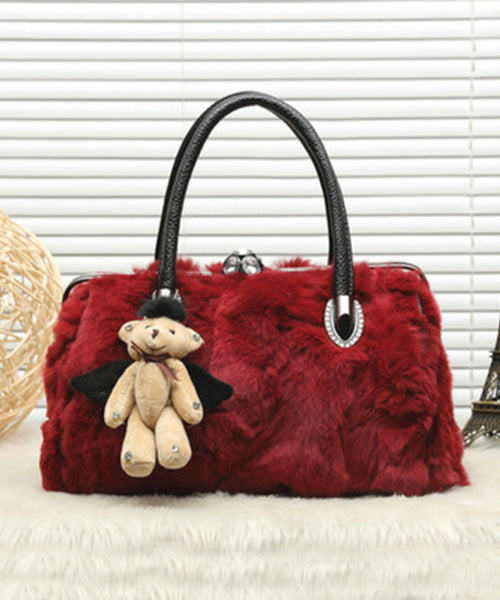 Beautiful Grey The Rabbit Wool Durable Satchel Handbag