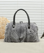 Beautiful Grey The Rabbit Wool Durable Satchel Handbag