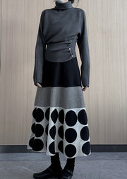 Beautiful Grey Turtle Neck Asymmetrical Design Knit Pullover Winter