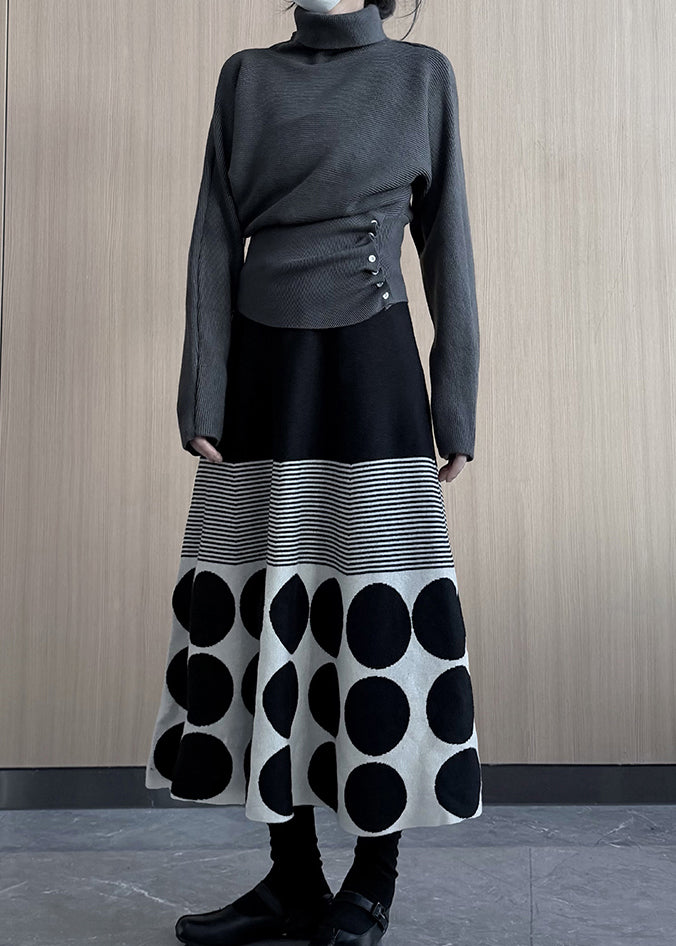 Beautiful Grey Turtle Neck Asymmetrical Design Knit Pullover Winter