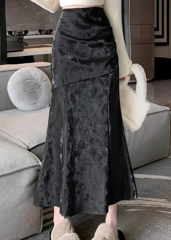 Beautiful Khaki High Waist Patchwork Silk Velvet Fishtail Skirt Fall