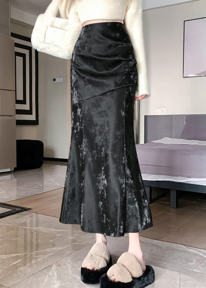 Beautiful Khaki High Waist Patchwork Silk Velvet Fishtail Skirt Fall