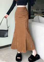 Beautiful Khaki High Waist Patchwork Silk Velvet Fishtail Skirt Fall