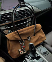 Beautiful Khaki Patchwork Durable Faux Suede Shoulder Bags