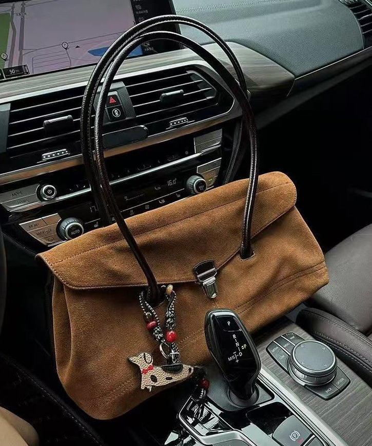 Beautiful Khaki Patchwork Durable Faux Suede Shoulder Bags