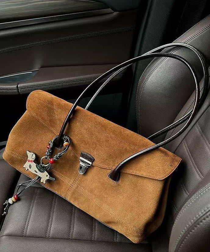 Beautiful Khaki Patchwork Durable Faux Suede Shoulder Bags
