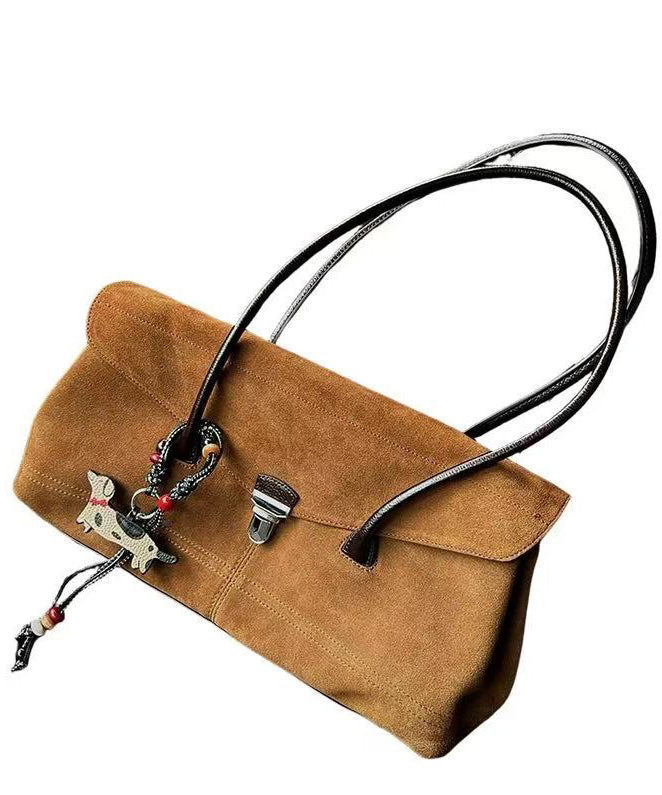 Beautiful Khaki Patchwork Durable Faux Suede Shoulder Bags