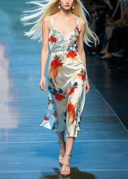 Beautiful Koi Fish Print Draping Silk Cami Dresses Summer