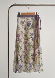 Beautiful Lavender Cold Shoulder Print Tulle Two Pieces Set Summer