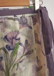 Beautiful Lavender Cold Shoulder Print Tulle Two Pieces Set Summer