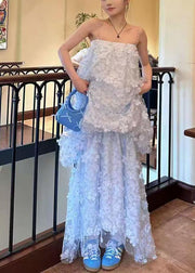Beautiful Light Blue Floral Decorated Tulle Party Dress Summer