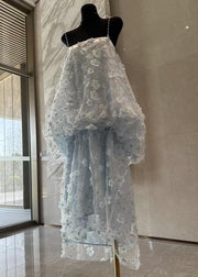 Beautiful Light Blue Floral Decorated Tulle Party Dress Summer