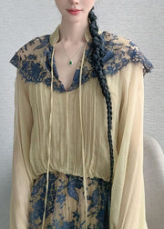 Beautiful Light Green Lace Patchwork Top And Maxi Skirts Two Piece Set Lantern Sleeve