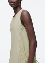 Beautiful Light Green Wrinkled Drawstring Cotton Vacation Dresses Sleeveless