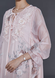 Beautiful Light Pink Embroidered Silk Holiday Dress Spring