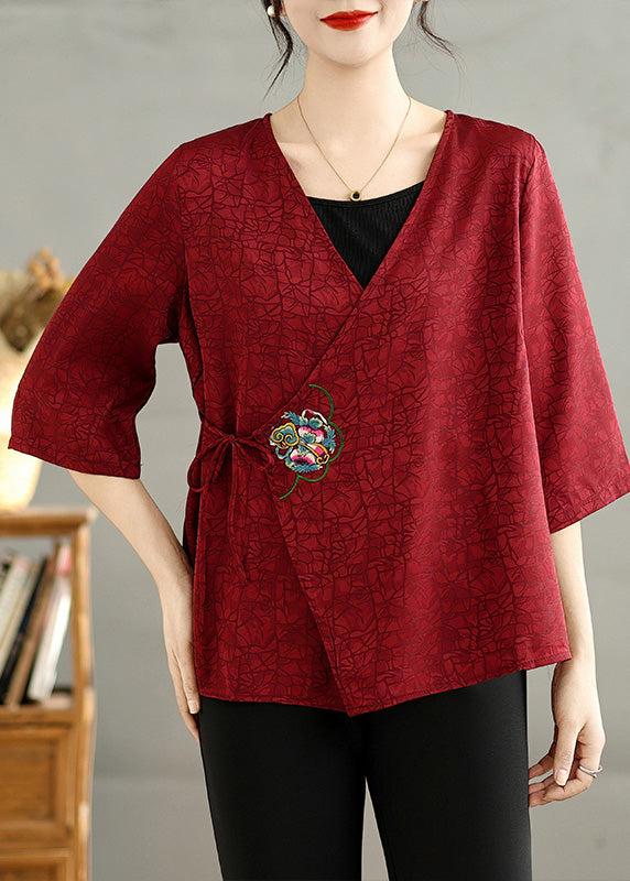 Beautiful Mulberry Embroidered Silk Shirt Half Sleeve