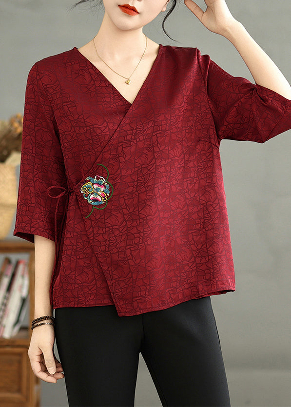 Beautiful Mulberry Embroidered Silk Shirt Half Sleeve