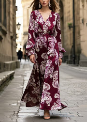 Beautiful Mulberry Print Silk Long Dress Spring
