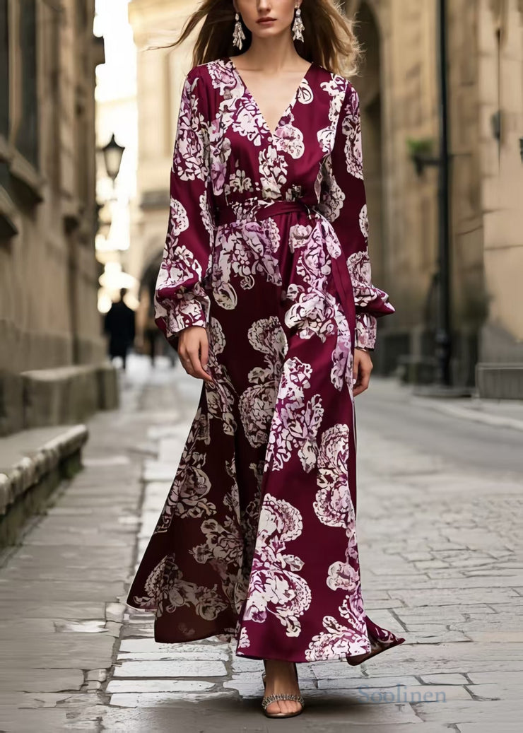 Beautiful Mulberry Print Silk Long Dress Spring